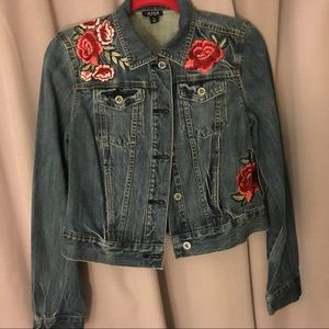 a.n.a Floral embroidered denim jacket